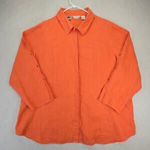 Richard Malcolm Woman 3X Irish Linen Long Sleeve Tunic Blouse Sleeve Slits Plus